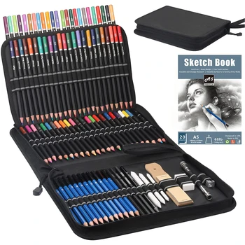 96 шт. Набор карандашей для рисования премиум-класса, включающий 72 цветных карандаша и 24 набора для рисования, набор карандашей для рисования в дорожном футляре на молнии в подарок
