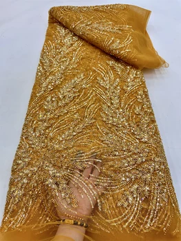 Африканские блестки, бусины, кружевная ткань, высококачественный кружевной материал, Французские Нигерийские кружевные ткани для свадебного шитья QF0741
