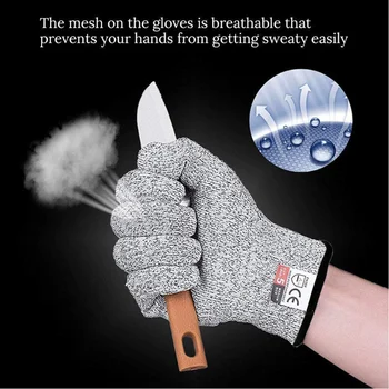 Перчатки HPPE Level 5 С защитой От порезов Универсальные Для Промышленности, Безопасности На Кухне И в садоводстве, Износостойкие, Защищающие От царапин, Дышащие