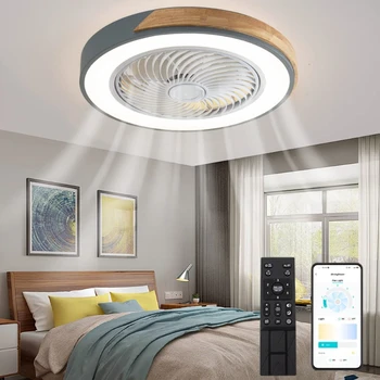 Современный низкопрофильный деревянный потолочный вентилятор с дистанционным управлением, 3-цветная светодиодная вентиляторная лампа с регулируемой яркостью в помещении, спальня, гостиная